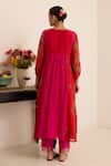 Shop_Juanita By Shubhda_Red Chanderi Embroidery Split V-neck Scarlet Floral Pattern Kurta Set _at_Aza_Fashions