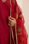Buy_Juanita By Shubhda_Maroon Chanderi Embroidery V-neck Claret Kurta Set 
