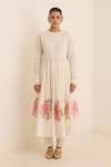 Buy_Juanita By Shubhda_Ivory Cotton Embroidery Round Neck Rani Handwoven Anarkali Set _Online_at_Aza_Fashions
