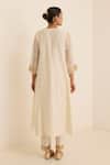Shop_Juanita By Shubhda_Ivory Chanderi Pearls, Metallic Thread V-neck And Mukaish Work Kurta Set _at_Aza_Fashions