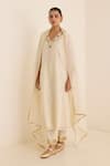 Buy_Juanita By Shubhda_Ivory Chanderi Pearls, Metallic Thread V-neck And Mukaish Work Kurta Set _at_Aza_Fashions