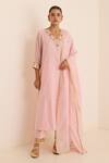 Buy_Juanita By Shubhda_Pink Chanderi Embroidery, Zari, Mirrors V-neck Blush Mukaish Work Kurta Set _at_Aza_Fashions
