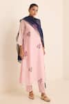 Buy_Juanita By Shubhda_Pink Chanderi Embroidery Split V-neck Rene Floral Pattern Kurta Set _at_Aza_Fashions