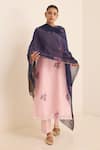Buy_Juanita By Shubhda_Pink Chanderi Embroidery Split V-neck Rene Floral Pattern Kurta Set _Online_at_Aza_Fashions