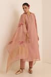 Buy_Juanita By Shubhda_Pink Chanderi Embroidery Split V-neck Ivy Peach Kurta Set _at_Aza_Fashions