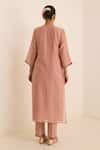 Shop_Juanita By Shubhda_Pink Chanderi Embroidery Split V-neck Ivy Peach Kurta Set _at_Aza_Fashions
