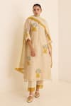 Buy_Juanita By Shubhda_Beige Chanderi Embroidery Collared Ecru Floral Kurta Set _at_Aza_Fashions