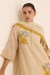 Buy_Juanita By Shubhda_Beige Chanderi Embroidery Collared Ecru Floral Kurta Set 