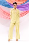 Leela By A_Lime Muslin Embroidery Collared Shirt With Pant _Online_at_Aza_Fashions
