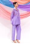 Shop_Leela By A_Purple Muslin Embroidery Collared Shirt With Pant _Online_at_Aza_Fashions