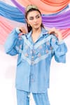 Shop_Leela By A_Blue Muslin Embroidery, Lace Collared Floral Shirt With Pant 
