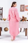 Shop_Leela By A_Pink Muslin Tassels, Embroidery Round Neck Placement Kurta With Pant _at_Aza_Fashions