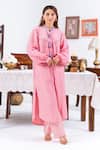 Buy_Leela By A_Pink Muslin Tassels, Embroidery Round Neck Placement Kurta With Pant _at_Aza_Fashions