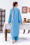 Shop_Leela By A_Blue Muslin Tassels, Embroidery Collared Work Kurta With Pant _at_Aza_Fashions