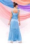 Shop_Leela By A_Blue Muslin, Satin, Chiffon Embroidery Square Neck Dori Work Top With Skirt _at_Aza_Fashions