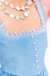 Shop_Leela By A_Blue Muslin, Satin, Chiffon Embroidery Square Neck Dori Work Top With Skirt 