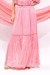 Leela By A_Pink Muslin, Chiffon, Satin Square Neck Dori Work Top With Skirt _Online_at_Aza_Fashions