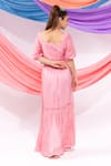 Shop_Leela By A_Pink Muslin, Chiffon, Satin Square Neck Dori Work Top With Skirt _at_Aza_Fashions