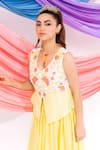 Buy_Leela By A_Lime Muslin, Linen, Satin Embroidery V-neck Waistcoat With Skirt 