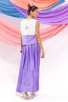 Shop_Leela By A_Purple Muslin Embroidery Round Neck Waistcoat With Skirt _at_Aza_Fashions