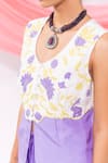 Shop_Leela By A_Purple Muslin Embroidery Round Neck Waistcoat With Skirt 