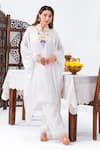 Buy_Leela By A_White Satin Embroidery Mandarin Collar Kaftan And Pant Set _at_Aza_Fashions