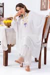 Leela By A_White Satin Embroidery Mandarin Collar Kaftan And Pant Set _at_Aza_Fashions