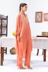 Buy_Leela By A_Peach Satin, Chiffon, Muslin Embroidery Split V-neck Kaftan And Pant Set _Online_at_Aza_Fashions