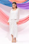 Buy_Leela By A_White Modal, Satin Embroidery Round Neck Floral Pattern Coat And Skirt Set _at_Aza_Fashions