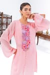Buy_Leela By A_Pink Chiffon Embroidery Round Neck Placket Kurta With Pant _Online_at_Aza_Fashions