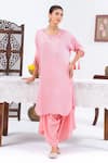 Buy_Leela By A_Pink Satin, Chiffon Tassels, Embroidery Placement Hand Kurta With Harem Pant _at_Aza_Fashions
