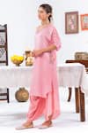 Buy_Leela By A_Pink Satin, Chiffon Tassels, Embroidery Placement Hand Kurta With Harem Pant 