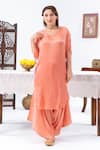 Buy_Leela By A_Peach Satin, Chiffon Tassels, Embroidery Placement Hand Kurta With Harem Pant _at_Aza_Fashions