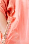 Leela By A_Peach Satin, Chiffon Tassels, Embroidery Placement Hand Kurta With Harem Pant _at_Aza_Fashions