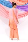 Shop_Leela By A_Peach Satin, Chiffon Embroidery Round Neck Ombre Kurta With Pant _at_Aza_Fashions