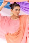 Leela By A_Peach Satin, Chiffon Embroidery Round Neck Ombre Kurta With Pant _Online