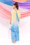 Shop_Leela By A_Lime Satin, Chiffon Embroidery Round Neck Ombre Kurta With Pant _at_Aza_Fashions