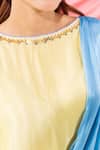 Leela By A_Lime Satin, Chiffon Embroidery Round Neck Ombre Kurta With Pant _at_Aza_Fashions