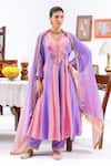 Buy_Leela By A_Pink Muslin Embroidery, Lace V-neck Floral Anarkali Set _at_Aza_Fashions
