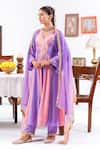 Shop_Leela By A_Pink Muslin Embroidery, Lace V-neck Floral Anarkali Set _Online_at_Aza_Fashions