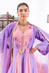 Buy_Leela By A_Pink Muslin Embroidery, Lace V-neck Floral Anarkali Set 