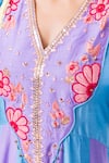 Shop_Leela By A_Blue Muslin Embroidery, Lace V-neck Floral Anarkali Set _Online_at_Aza_Fashions