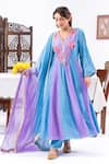 Buy_Leela By A_Blue Muslin Embroidery, Lace V-neck Floral Anarkali Set _at_Aza_Fashions