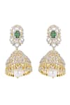 Shop_Sica Jewellery_Green Stones, Pearls 925 Silver Kesya Earrings _at_Aza_Fashions