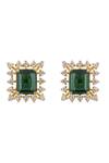Shop_Sica Jewellery_Green Imitation Gemstones 925 Silver Kanan Earrings _at_Aza_Fashions