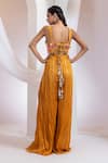 Smriti By Anju Agarwal_Rust Silk, Chinon Tassels Square Neck Ember Bud Embroidered Corset With Pant _Online_at_Aza_Fashions