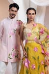 Buy_Smriti By Anju Agarwal_Yellow Silk, Chinon Sequins, Embroidery, Sunlit Grove Lehenga And Bralette Set _Online_at_Aza_Fashions