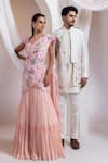 Shop_Smriti By Anju Agarwal_Pink Silk, Chinon Embroidery, Beads, Flora Sway Pre-draped Saree With Blouse _Online_at_Aza_Fashions