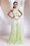 Buy_Smriti By Anju Agarwal_Lime Satin, Chinon Tassels Round Neck Forest Fable Corset With Flared Pant _at_Aza_Fashions