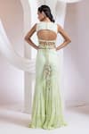 Smriti By Anju Agarwal_Lime Satin, Chinon Tassels Round Neck Forest Fable Corset With Flared Pant _Online_at_Aza_Fashions